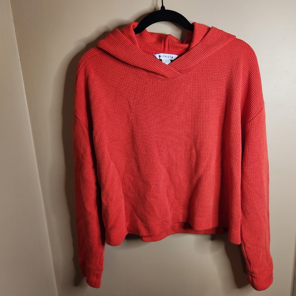 Athleta Womens Coaster Waffle Knit Cropped Hoodie Red Size M 476714